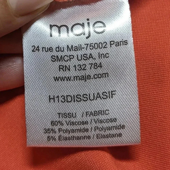 Maje Orange Bodycon Sheath Mini Dress Sleeveless Size 1 Small - Picture 6 of 9